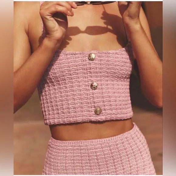 Zara Pink Textured Crop Top - Picture 3 of 6